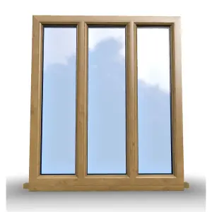 995mm (W) x 1095mm (H) Wooden Stormproof Window - 3 Pane Non-Opening Windows - Toughened Safety Glass