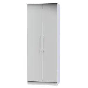 Chester 2 Door Wardrobe in Uniform Grey Gloss & White (Ready Assembled)