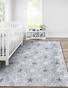 JUNIOR 51798.804 washing carpet Stars for children anti-slip - grey 200x290 cm