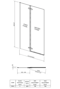 Chrome 5mm Toughened Safety Glass Centre Hinged Shower Bath Screen