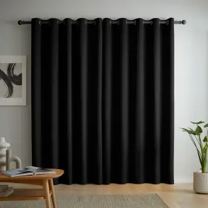 Catherine Lansfield Wilson Blackout Thermal  117x137cm Curtains Two Panels Black