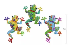 3 Garden Metal Frog Plaques Colourful Hanging Garden Wall Decorations