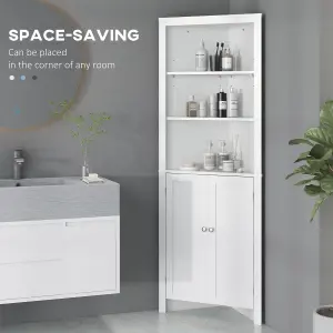 kleankin Corner Bathroom Cabinet, Double Doors and Adjustable Shelves, White