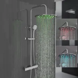 Nes Home Thermostatic Shower Mixer Valve 300mm LED Shower Head, Riser Rail Kit