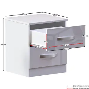 Arkadij 2 Drawer Beside Table With Metal Runners, Modern Bedroom Storage Cabinet White