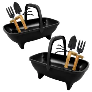 2 x Garden Trug 53cm Black Plastic Basket Plant Pot With Handle