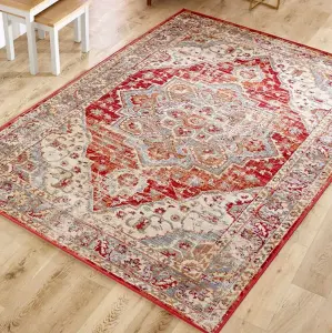 Persian Easy to Clean Floral Graphics Red Traditional Dining Room Rug-160cm X 230cm