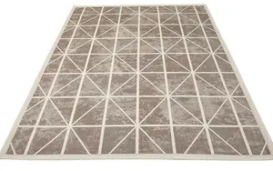 Light Grey Easy to Clean Modern Chequered Geometric Dining Room Bedroom and Living Room Rug -120cm X 180cm