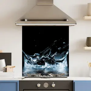 Toughened 6mm Glass Kitchen Splashback 60 x 65cm Water Splash 2 - Polished Edge Heat Resistant Back Splash for Cookers Hob