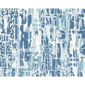 Origin Murals Letterpress Graffiti - Denim Blue Matt Smooth Paste the Wall Mural 350cm wide x 280cm high