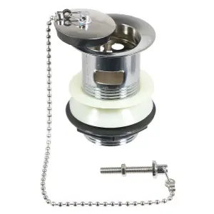 SPARES2GO Chrome Slotted Sink Basin Bathroom Kitchen Waste Chain Stay Plug (1 1/4")