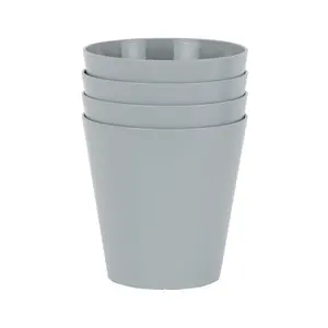 Wham Studio 4x 16cm Plastic Flower Pot Planters in Grey. Ideal for Home Office Desk, Kitchens, Bathrooms. Made in the UK