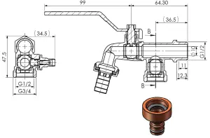 Invena Double Duo Outlet Garden Tap Ball Valve Faucet Red Handle 1/2" x 3/4" x 3/4" BSP