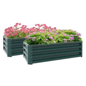 Outsunny Outdoor Planter Box, Steel Raised Garden Bed, Set of 2, Green