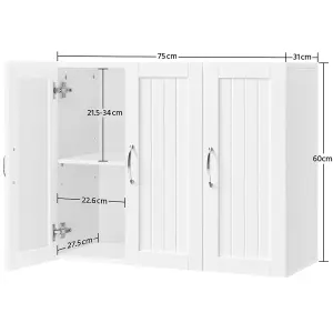 Yaheetech White Wall Mounted Bathroom Cabinet with 3 Doors Adjustable Shelf