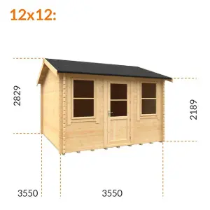 12ft x 12ft (3550mm x 3550mm) Horsforth "The Springfield Plus" 44mm Log Cabin With 2 Opening Window