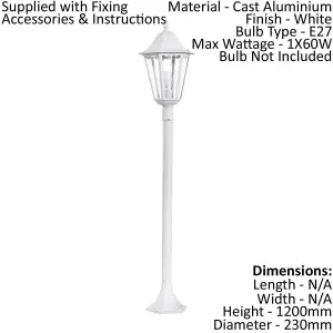 2 PACK IP44 Outdoor Bollard Light White Aluminium Lantern 60W E27 Tall Lamp Post