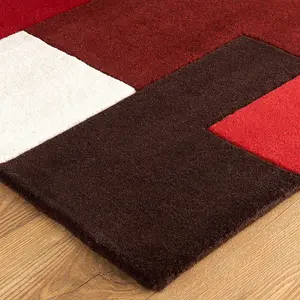 Handmade Luxurious Modern Geomtetric Red Wool Easy to Clean Rug for Living Room & Bedroom-90cm X 150cm