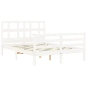 Berkfield Bed Frame with Headboard White Small Double Solid Wood