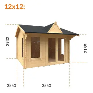 12ft x 12ft (3550mm x 3550mm) Horsforth "The Louisiana" 44mm Log Cabin With 3 Opening Windows