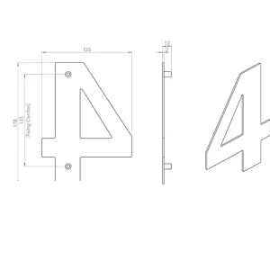 178mm Front Door Numerals '4' 135mm Fixing Centres Satin Stainless Steel