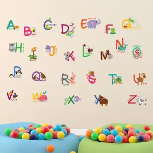 Walplus Nursery Room Wall Stickers Art Murals Decals - Fauna Animal Alphabet Kids Sticker PVC Multi