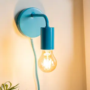 ValueLights Jordy Pair of - Plug in Colour Pop Blue Easy Fit Wall Lights