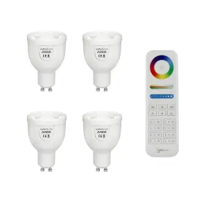 Auraglow 2.4GHz Remote Control CCT Multi White LED GU10 Bulb - 50W EQV - 4 Pack with Remote