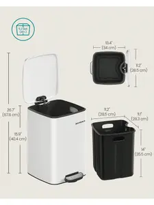 SONGMICS  Kitchen Bin, 5.2-Gallon (20 L) Trash Bin, Steel Pedal Bin, With Inner Bucket, Soft Close And Stays Open