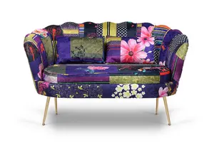 Multicoloured Patchwork Fabric 2 Seater Loveseat Small Sofa