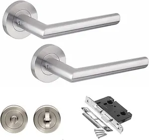 Mitred Design Door Handle Satin Nickel Finish Bathroom WC Toilet Door Handle Set 64mm Bathroom Mortise Lock - Golden Grace