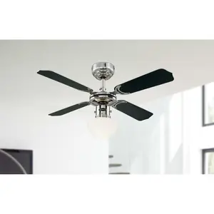 Daria 90cm Ceiling Fan with Light Kit Chrome with White/Black Blades