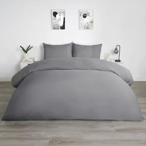 Filled Pinsonic Grid Panel Duvet Cover Bedding Set, Charcoal - Superking