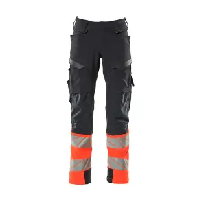 Mascot Accelerate Safe Trousers with Kneepad Pockets - Dark Navy/Hi-Vis Red   (38.5) (Leg Length - Short)