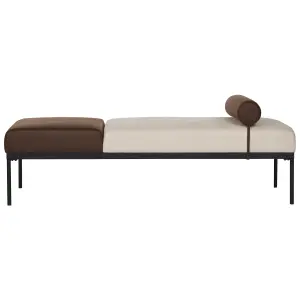 Faux Linen/Faux Leather Chaise Lounge Beige and Dark Brown MALMOS