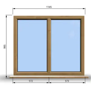 1145mm (W) x 995mm (H) Wooden Stormproof Window - 2 Non-Opening Windows - Toughened Safety Glass