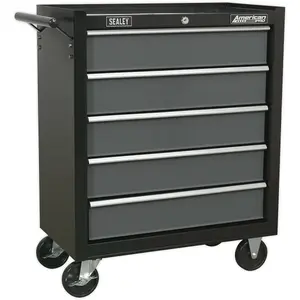 5 Drawer Black Portable Tool Chest with Locking Mechanism and Smooth Ball-Bearing Slides