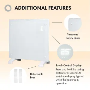 Devola Designer 1kW Smart Glass Panel Heater with Timer White - DVPW1000WH