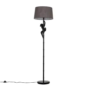 ValueLights George Monkey Animal Quirky Modern Black Floor Lamp with Grey Shade