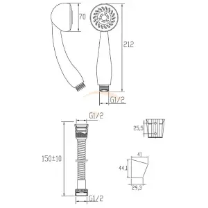 Mixer Shower Chrome Hose Set 3 Function Shower Head + 150cm Hose +Wall Bracket