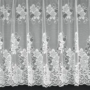 Home Curtains Lynsey Floral Net 500w x 206d CM Cut Lace Panel White