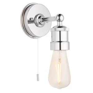 Chrome Plated Industrial Bathroom Wall Light - IP44 Rated - Knurled Detailing