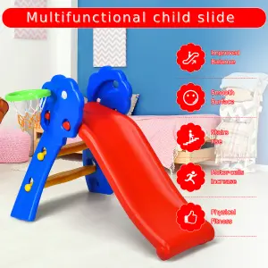 Costway Folding Kids Climber First Slide Indoor Outdoor Toddler Play W/ Basketball Hoop