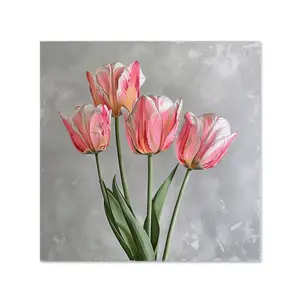 Painted Pink Tulips Kitchen Splashback