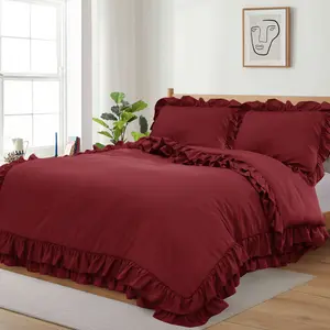 Amiela Microfiber Solid Colour Duvet Cover Set with Pillowcases Red / Double + 2 Standard Pillowcases