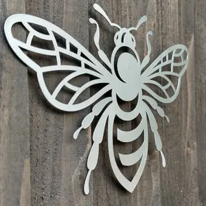 Large Bee decorations SET OF 2 x 40cm silver metal fence wall art or home decoration