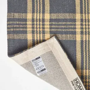 Homescapes Douglas Grey and Yellow Tartan Check Non-Slip 100% Wool Rug, 70 x 120 cm