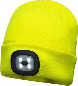 Portwest LED Beanie Hat With Head Light USB Rechargable - CLB029 - Yellow