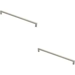 2x Square Mitred Door Pull Handle 619 x 19mm 600mm Fixing Centres Satin Steel