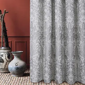 Keswick Grey Woven Leaf 3" Pencil Pleat Curtains